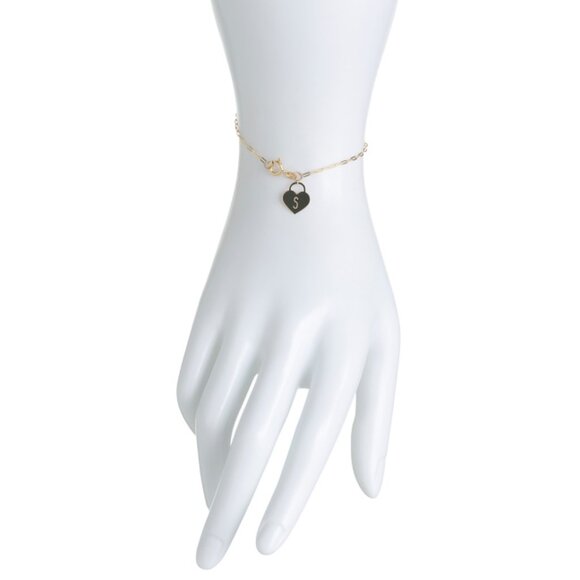 GOLDEN CLEF Gold/C Made In Italy 14kt Gold Paperclip Initial Heart Bracelet - Picture 2 of 2